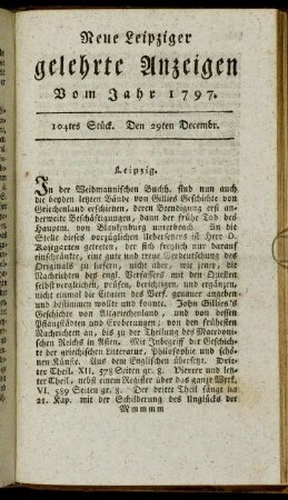 104tes Stück. Den 29ten Decembr.