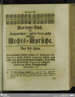 Das dritte Buch. Der Sonderbahren, und in Praxi anitzo üblichen Rechts-Sprüche
