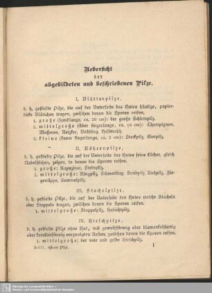 Uebersicht der abgebildeten und beschriebenen Pilze