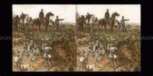 Reproduktion eines Gemäldes: Moltke und sein Stab vor Sedan