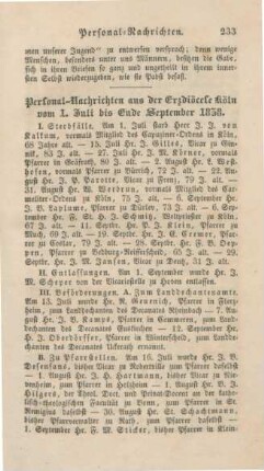 233-234 Personalnachrichten aus der Erzdiözese Köln