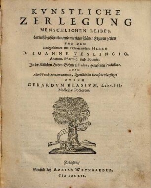 Kunstliche Zerlegung menschlichen Leibes : = Syntagma Anatomicum