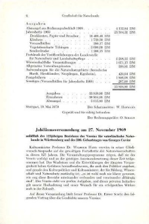 Jubiläumsversammlung am 27. November 1969