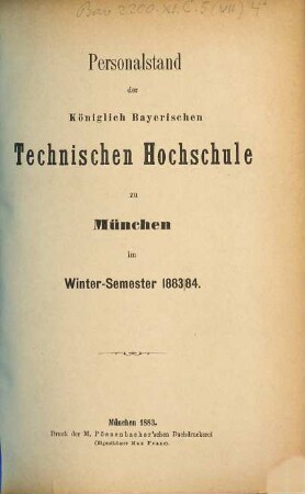 Personalstand. 1883/84