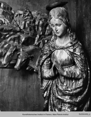 Die Anbetung des Christuskindes mit dem Heiligen Georg, dem Heiligen Antonius Abbas, dem Heiligen Gregor, dem Heiligen Jakob und dem Schmerzensmann : Die Anbetung des Christuskindes