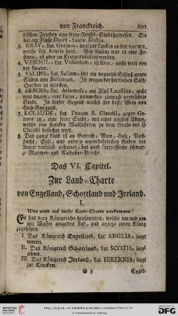Das VI. Capitel: Zur Land = Charte von Engelland, Schottland und Irrland