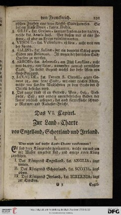 Das VI. Capitel: Zur Land = Charte von Engelland, Schottland und Irrland