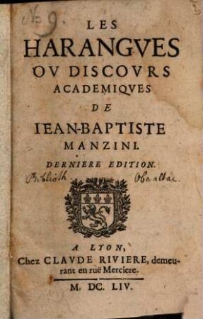 Les harangues ou discours académiques