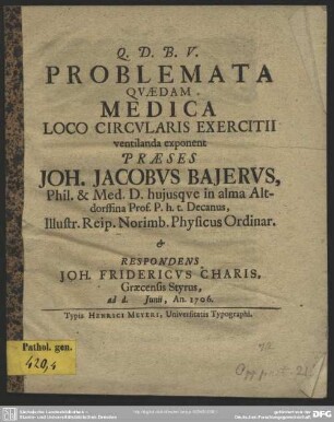 Problemata Quaedam Medica Loco Circularis Exercitii ventilanda