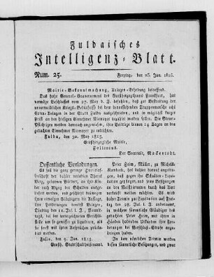 Num. 25, Ausgabe vom 23. Jun. 1815