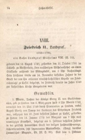 XVIII. Friedrich II., Landgraf, 1760-1785