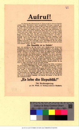 Originaltitel: Aufruf! Die Republik ist in Gefahr Es lebe die Republik!