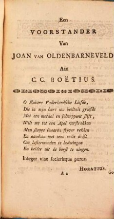 Een Voorstander Van Joan Van Oldenbarneveld Aan C. C. Boetius