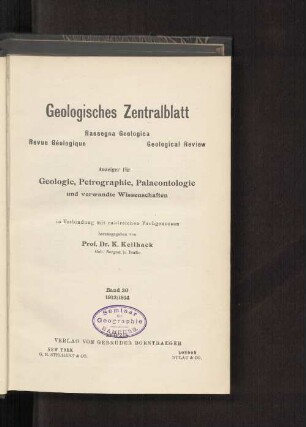20.1913/14: Geologisches Zentralblatt : Anzeiger für Geologie, Petrographie, Palaeontologie u. verwandte Wissenschaften