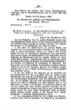 Änderungen im Geschichtslehrplan der höheren Lehranstalten für die weibliche Jugend : [D. Höhere Lehranstalten für die weibliche Jugend]