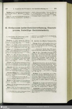G. Civilprocess (nebst Gerichtsverfassung, Concursprocess, freiwillige Gerichtsbarkeit)
