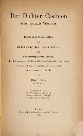 Der Dichter Caedmon und seine Werke