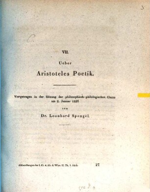 Ueber Aristoteles Poetik