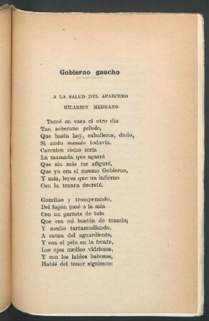 Gobierno gaucho : A la salud del aparcero Hilarión Medrano