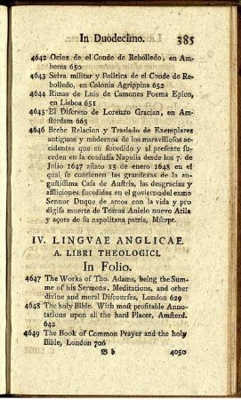 IV. Linguae Anglicae.