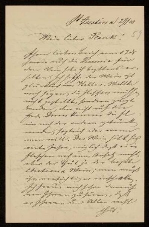 59: Brief von Hermann Victor Wagner an Gottlieb Planck, St. Justina, 27.10.[o.J.]