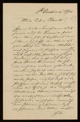59: Brief von Hermann Victor Wagner an Gottlieb Planck, St. Justina, 27.10.[o.J.]
