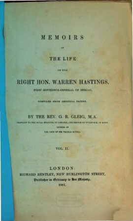 Memoirs of the Life of Warren Hastings. 2