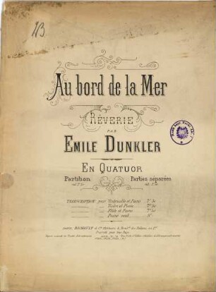Au bord de la Mer : rêverie : en quatuor