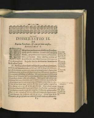 Dissertatio II. De Patria Potestate, & eius prima causa.