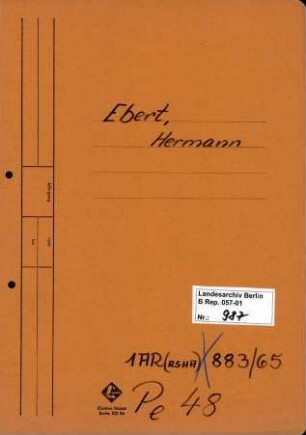 Personenheft Hermann Ebert (*13.12.1911), Regierungsrat und SS-Sturmbannführer