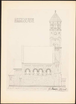 Romanische Kapelle: Seitenansicht (aus: Drucke von Seminararbeiten der Königlich Technischen Hochschule Berlin, Bd. I)