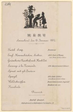 Menükarte : Menü, Rudolf Dressel, Hoftraiteur