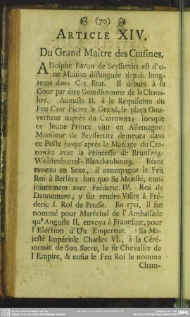 Article XIV. Du Grand Maitre des Cuisines