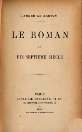 Le roman au dix-septième siècle