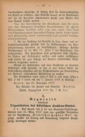 4. Regulativ betreffend Organisation des städtischen Hochbau-Amtes.