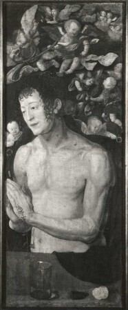 Der Dresdener Altar : Gemälde "Der Dresdener Altar", Rechter Flügel "Der Heilige Sebastian" (um 1496, A. Dürer; Tempera auf Leinwand; Flügel 114 x 45 cm; Staatliche Kunstsammlungen Dresden (SKD))
