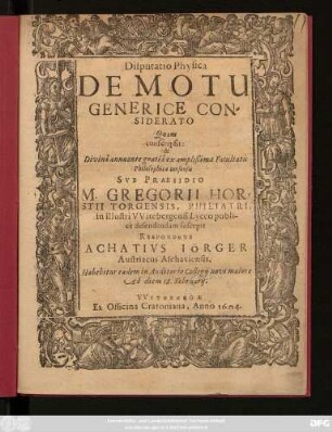 Disputatio Physica De Motu Generice Considerato