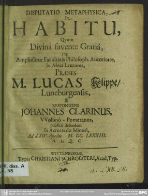 Disputatio metaphysica de habitu