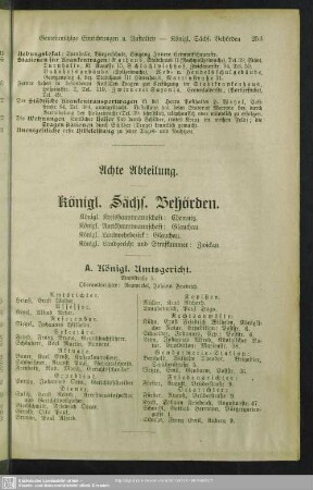 Achte Abtheilung. Königl. Sächs. Behörden