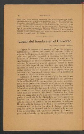 Lugar del hombre en el universo