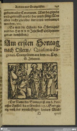 Am ersten Sontag nach Ostern, Quasimodogeniti, Evangelium aus dem 20. Cap. S. Johannis