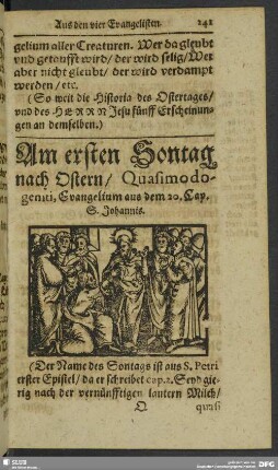 Am ersten Sontag nach Ostern, Quasimodogeniti, Evangelium aus dem 20. Cap. S. Johannis