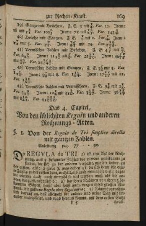 Das 4. Capitel, Von den üblichen Reguln und anderen Rechnungs-Arten
