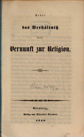 Ueber das Verhältniss der Vernunft zur Religion