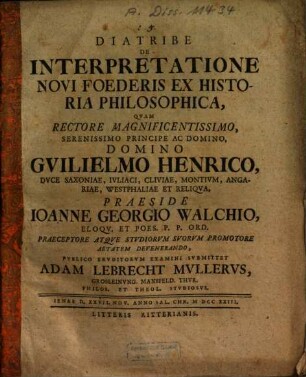 Diatribe De Interpretatione Novi Foederis Ex Historia Philosophica