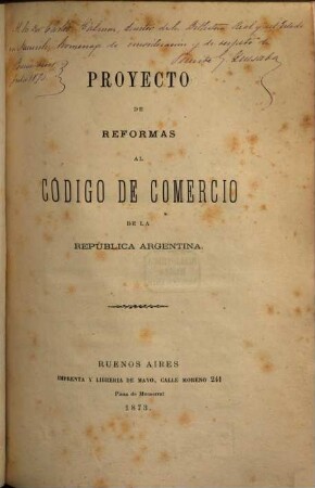 Proyecto de reformas al Código de Comercio de la República Argentina