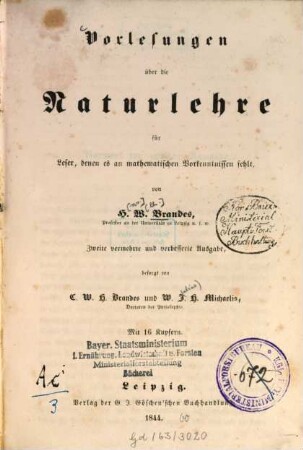 Vorlesungen über die Naturlehre : für Leser, denen es an mathematischen Vorkenntnissen fehlt