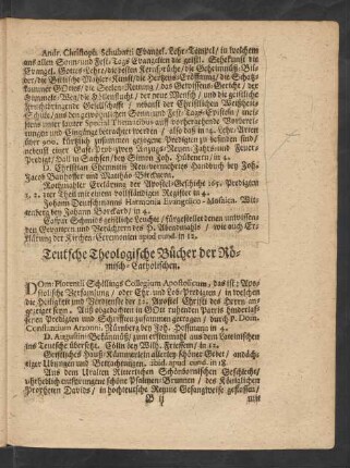 Teutsche Theologische Bücher der Römisch-Catholischen.