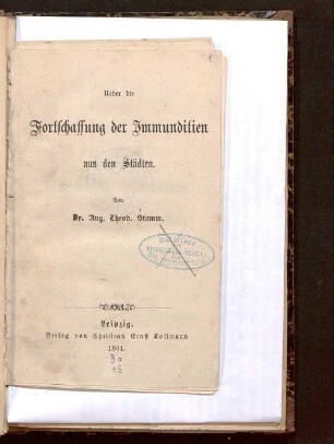 Ueber die Fortschaffung der Immunditien aus den Städten