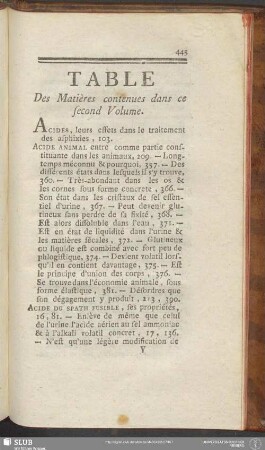 Table Des Matières contenues dans ce second Volume